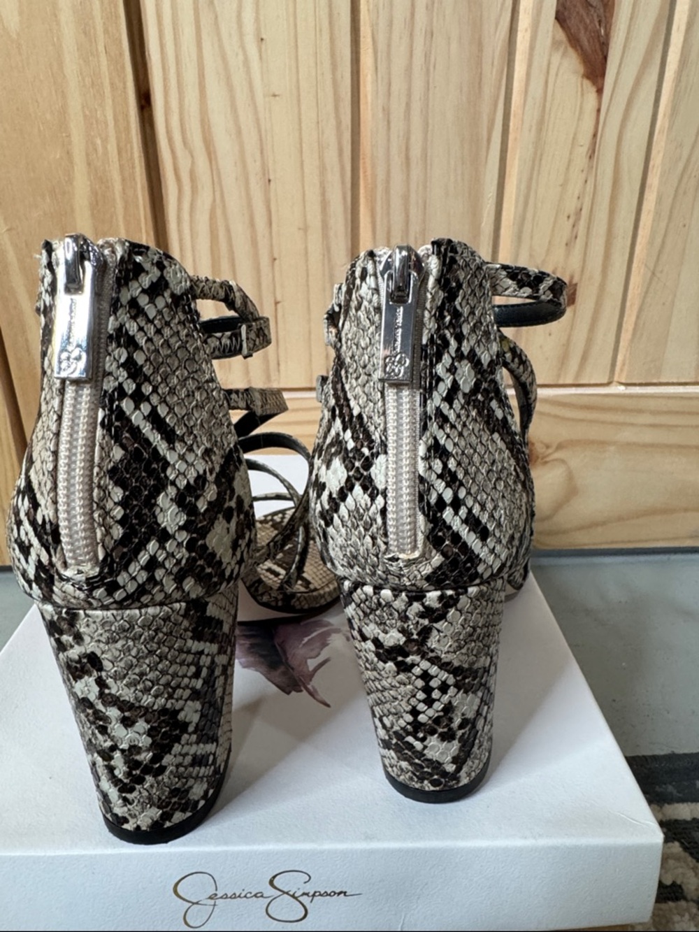 Jessica Simpson Neutral Python Print Strappy Block Heels - Picture 6 of 6